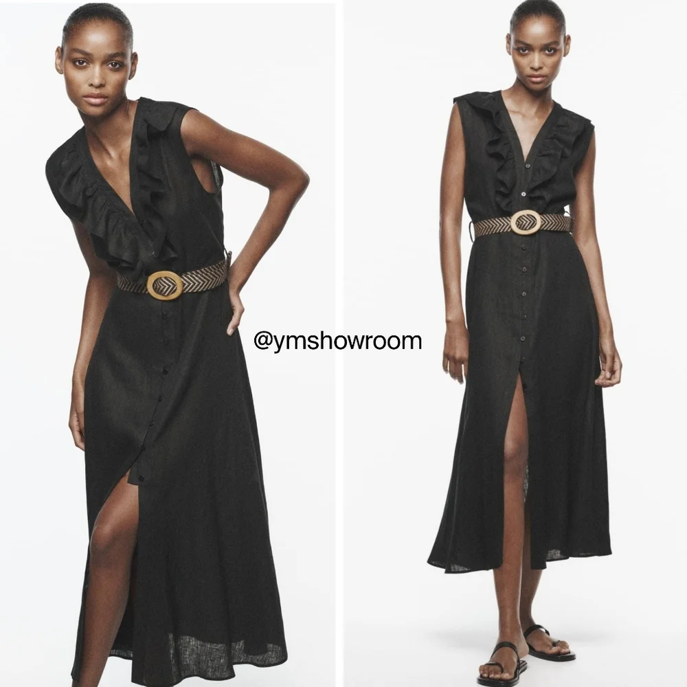 ZARA Belted linen dress - Picture 1 of 4